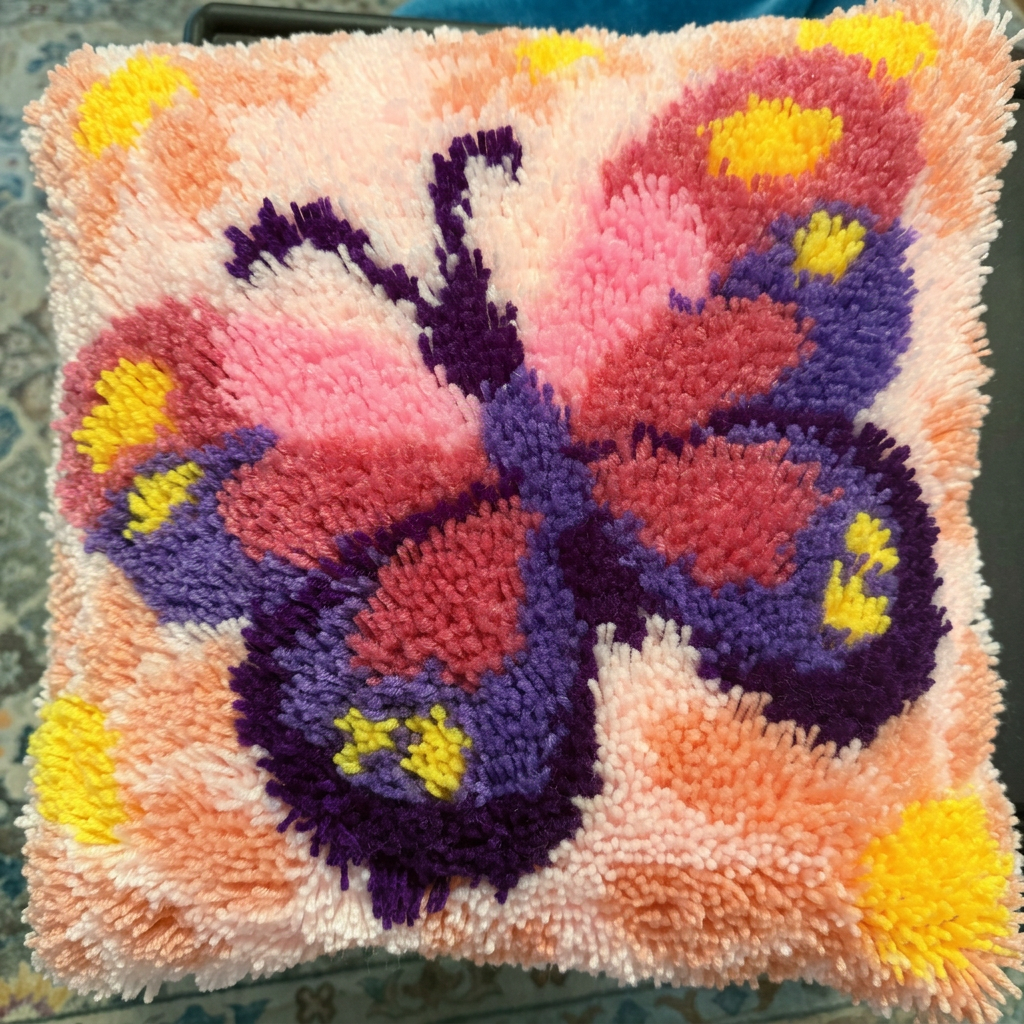 Latch Hook Butterfly Pillow